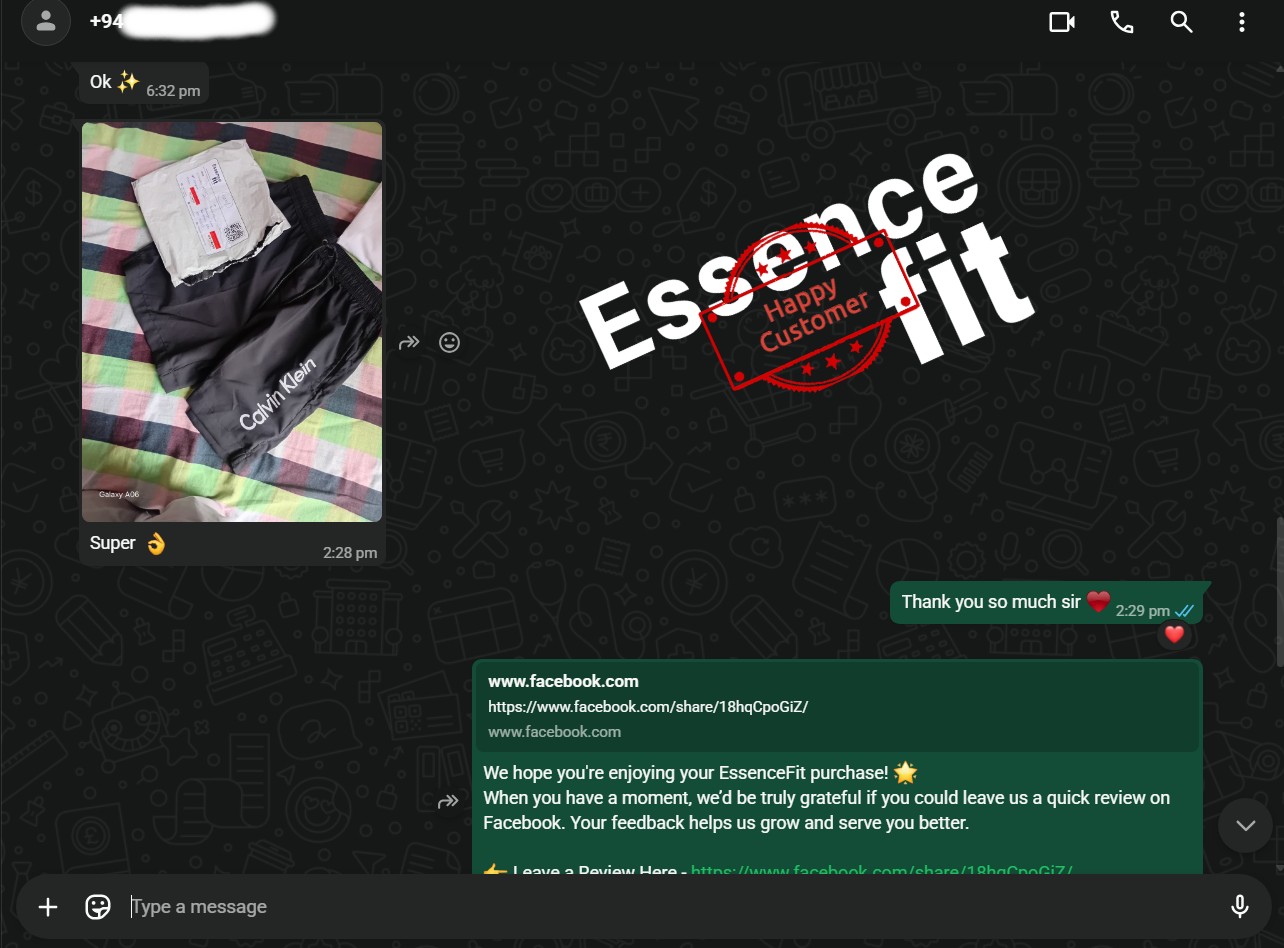 Customer feedback screenshot