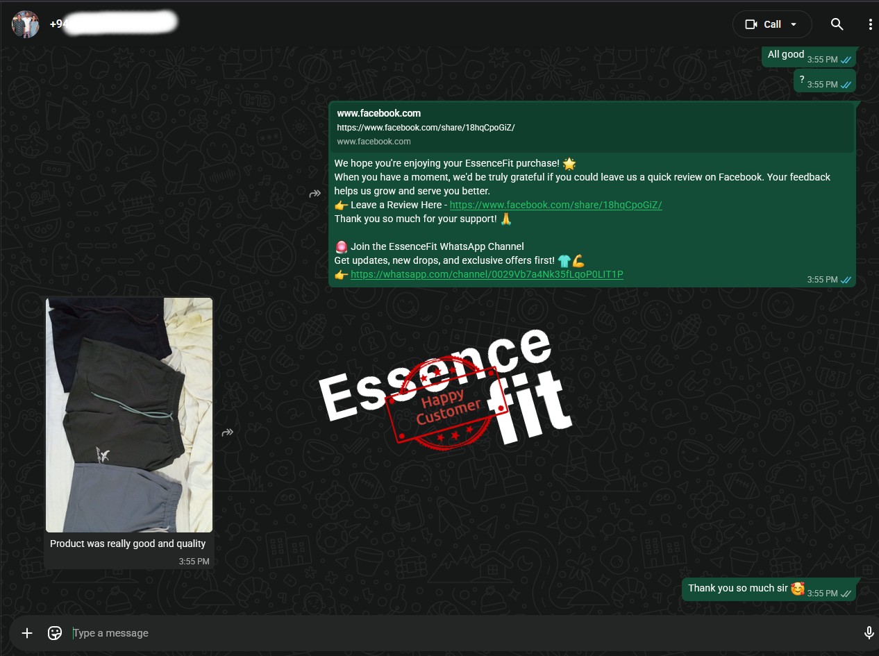 Customer feedback screenshot