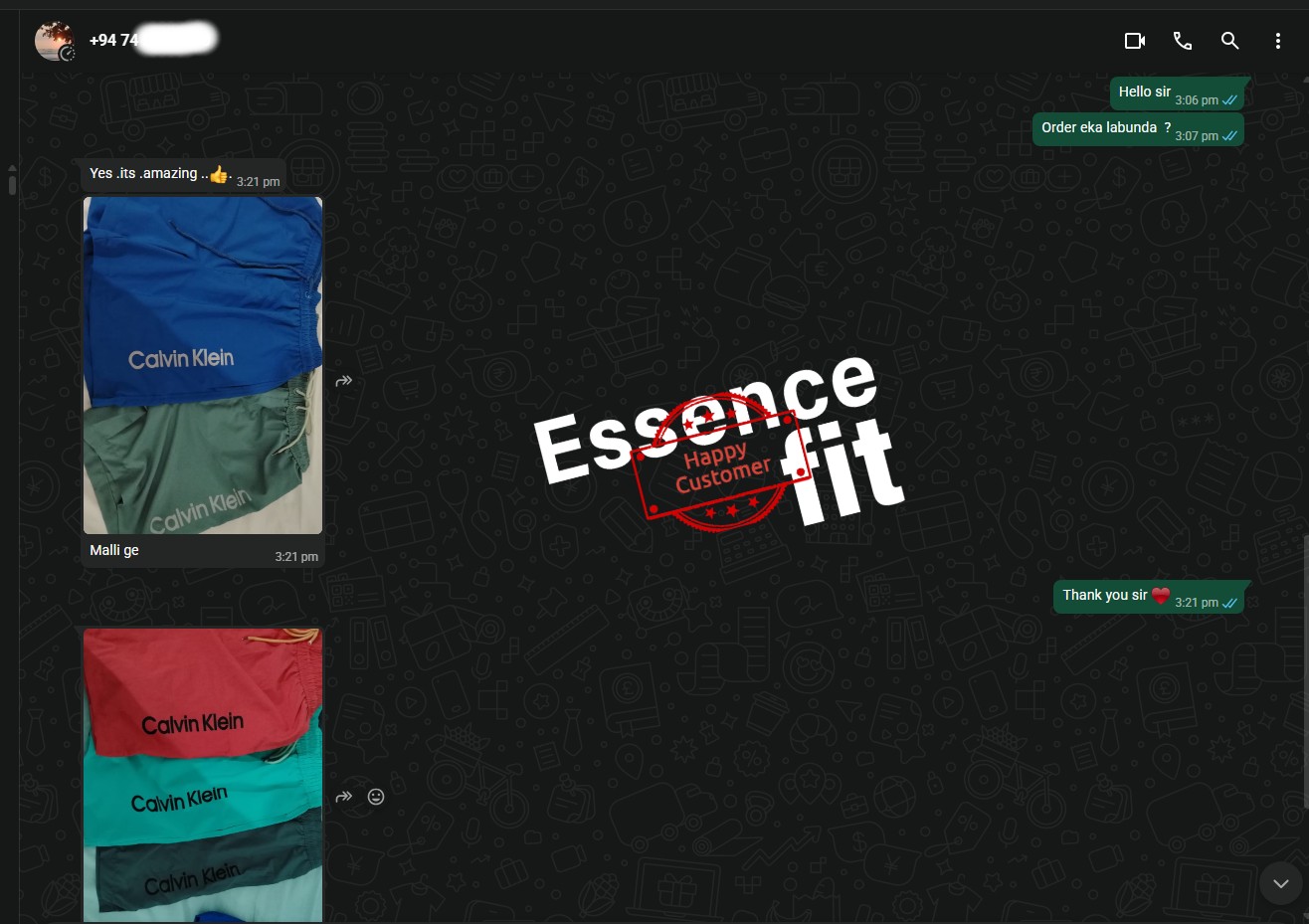 Customer feedback screenshot