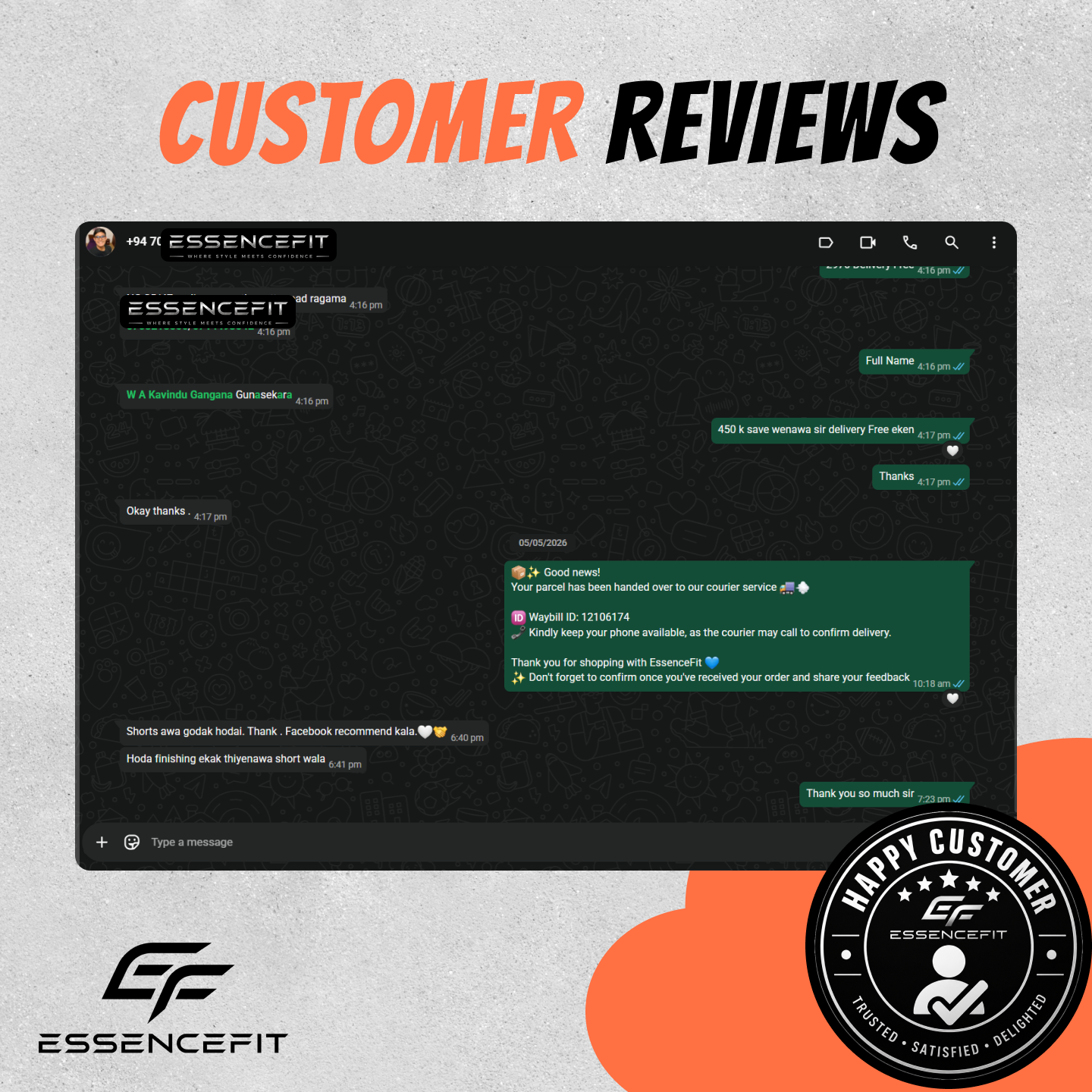 Customer feedback screenshot