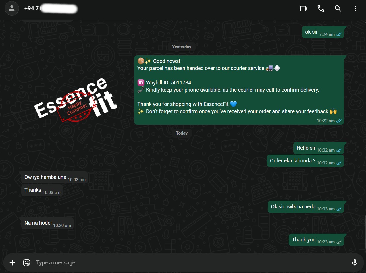 Customer feedback screenshot