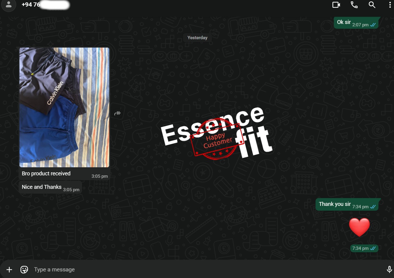 Customer feedback screenshot