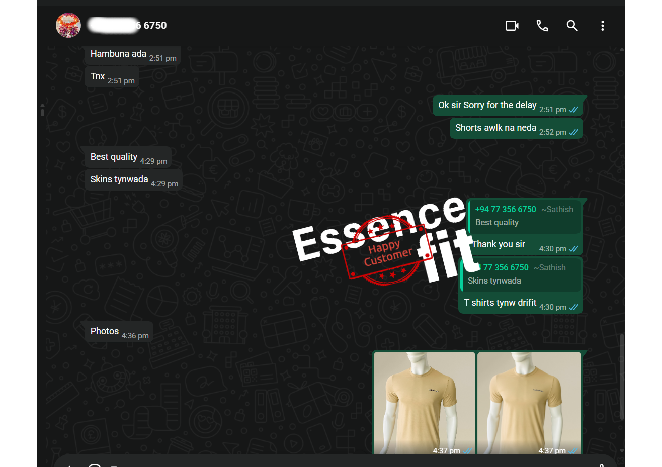 Customer feedback screenshot