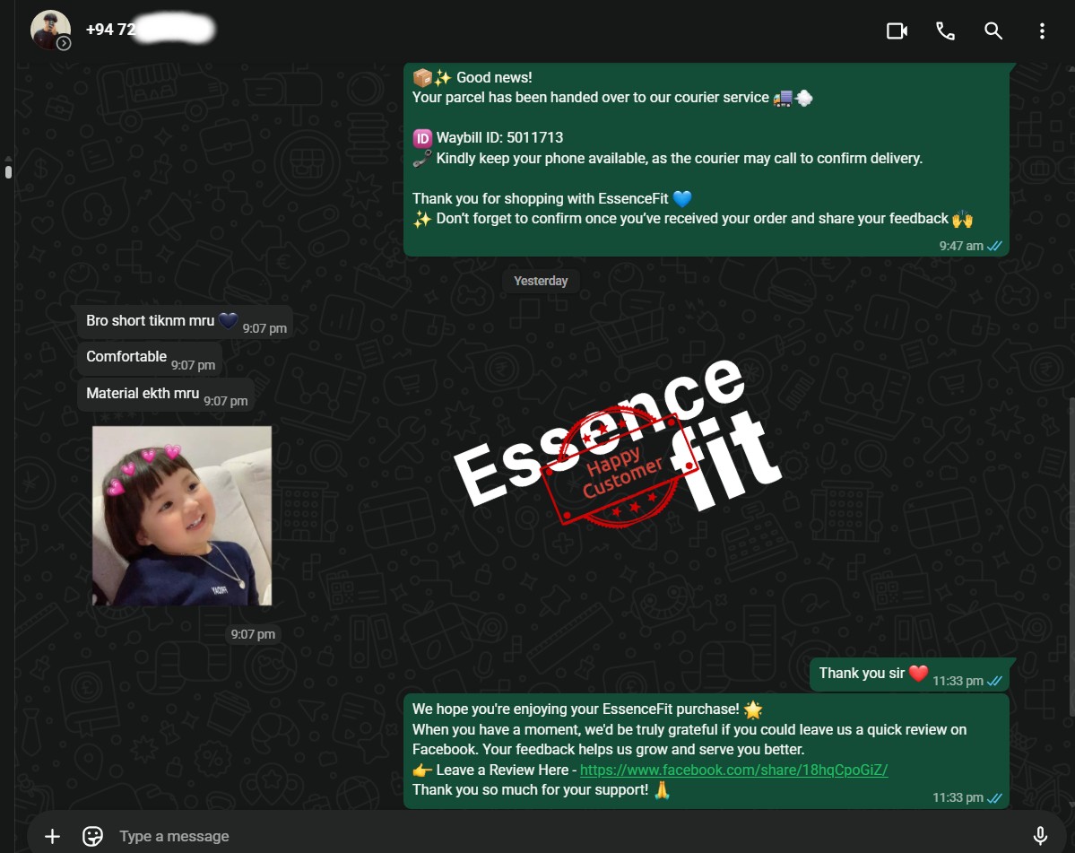 Customer feedback screenshot
