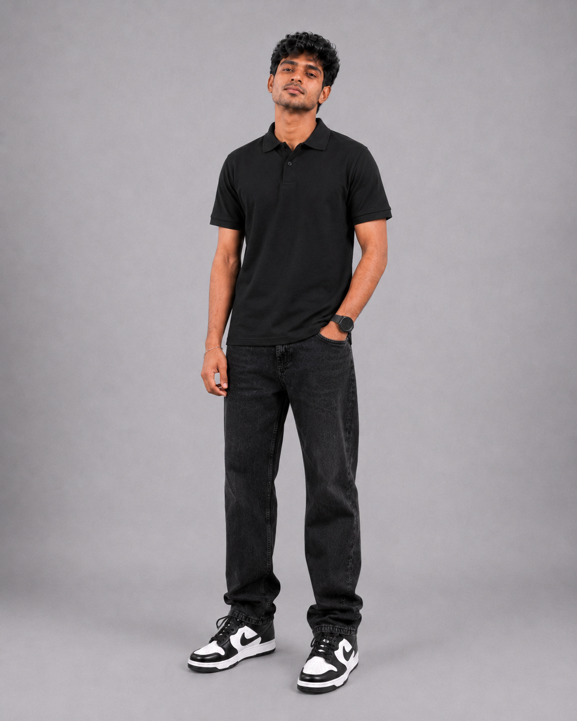 Regular Black Polo Collar T-Shirt